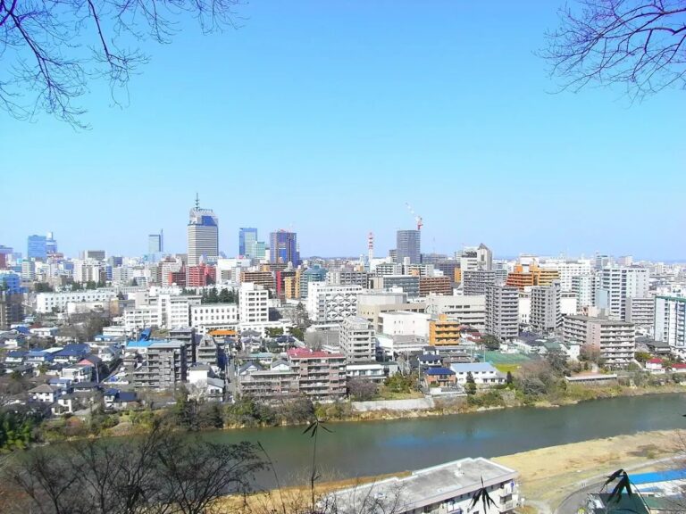 広瀬川と仙台市街地の眺め